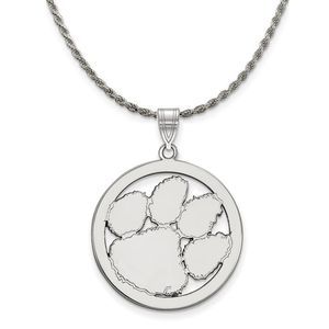 Sterling Silver Clemson U Large Circle Pendant Necklace - 18 Inch